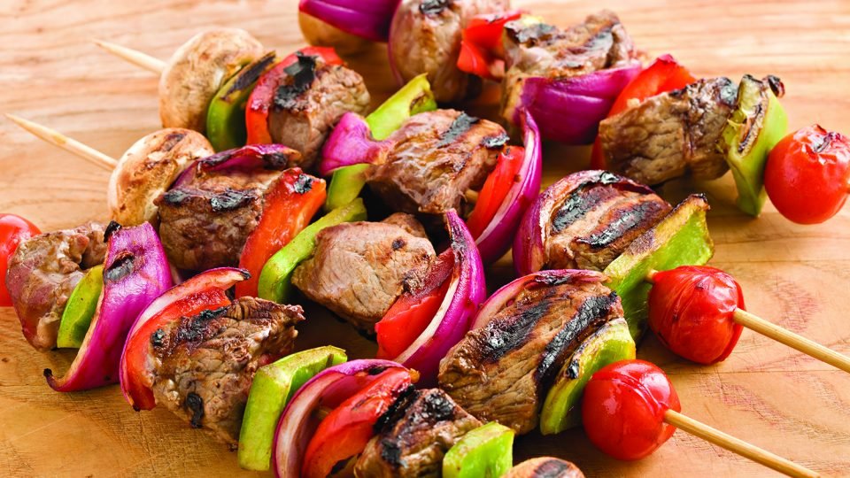 Ribeye, Tomato, and Mushroom Skewers