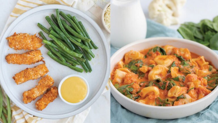 Cheese Tortellini with Garlic Parmesan Chicken Tenders and Cauliflower